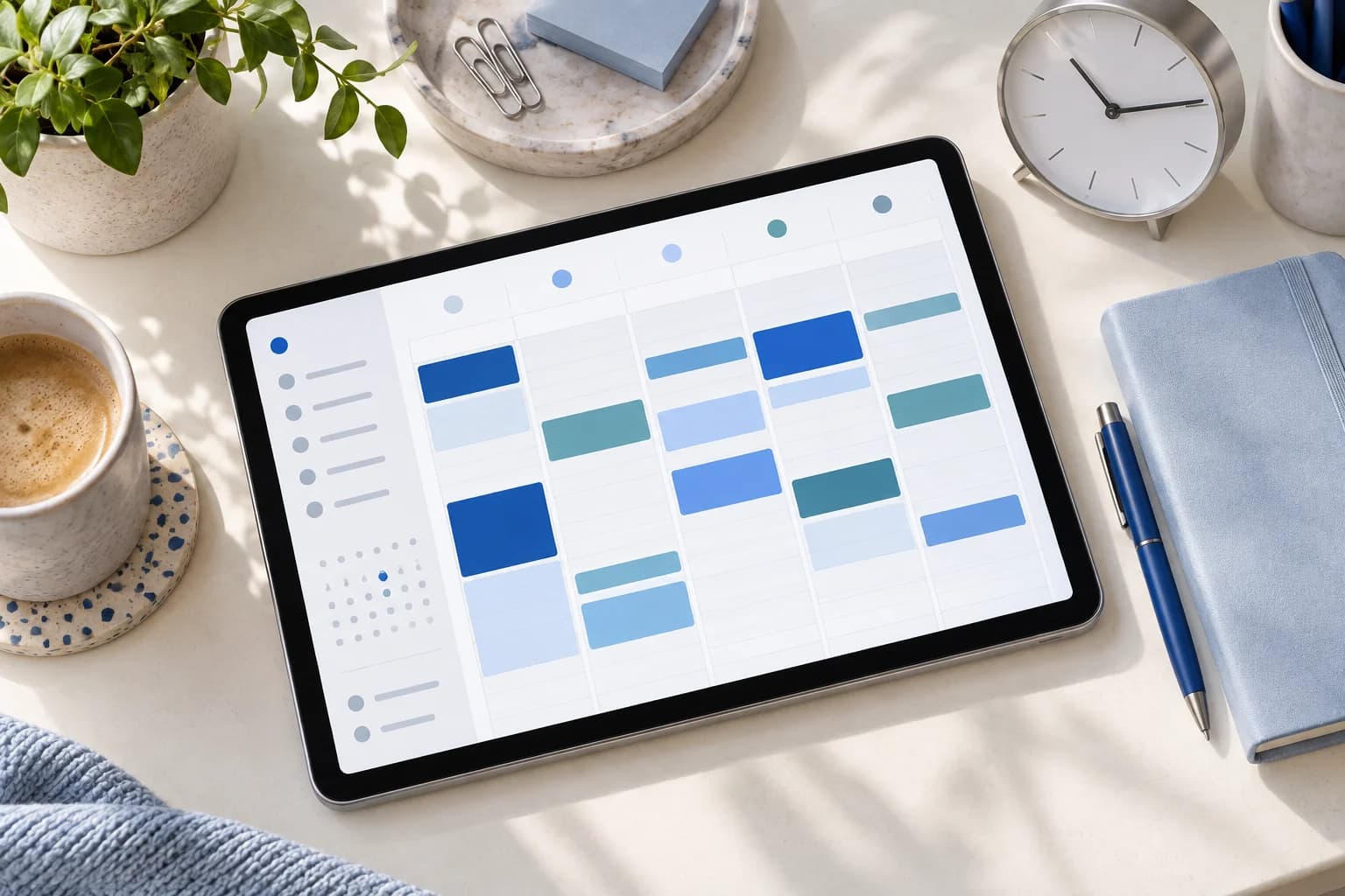 Concept visualization of a tablet with an anonymous booking and scheduling calendar; not the actual BP Chiro interface.